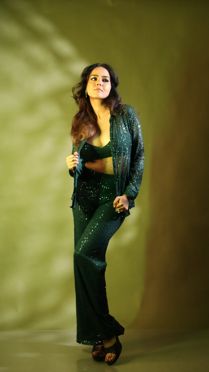 Emerald Sequin Sheer Shirt