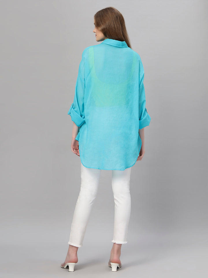 Bright Blue Oversized Cotton Shirt