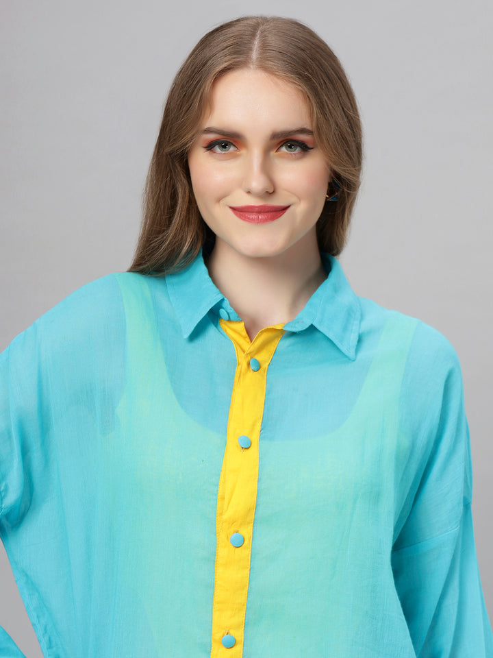Bright Blue Oversized Cotton Shirt