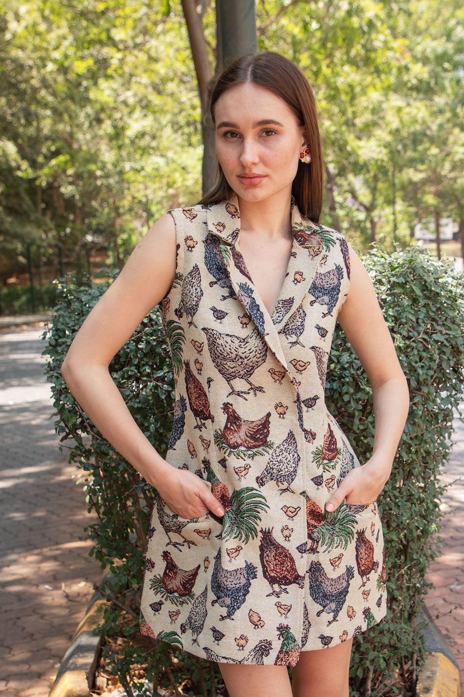 Rooster Cotton Jacquard Vegan Dress