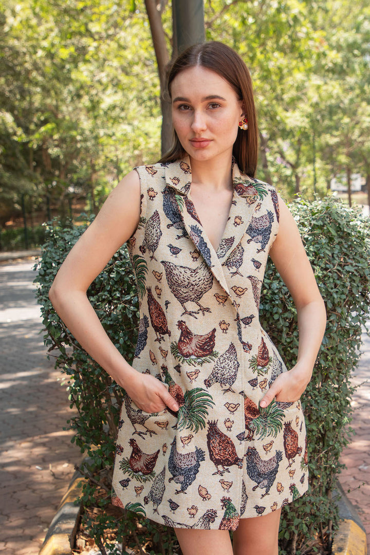 Rooster Cotton Jacquard Vegan Dress