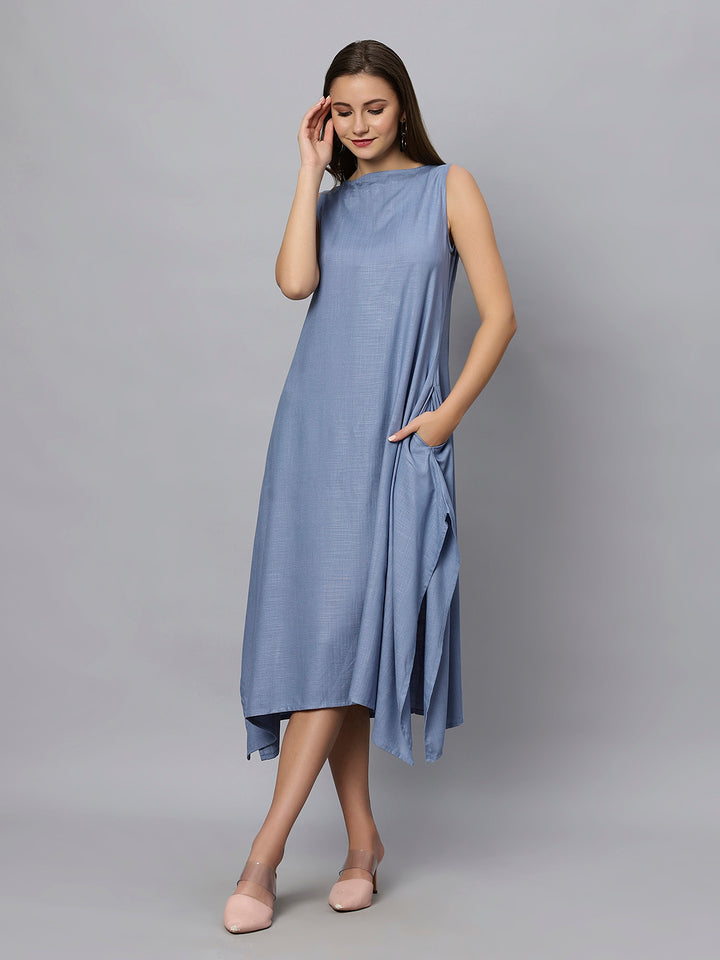 Blue Cotton High-Low Maxi Dress