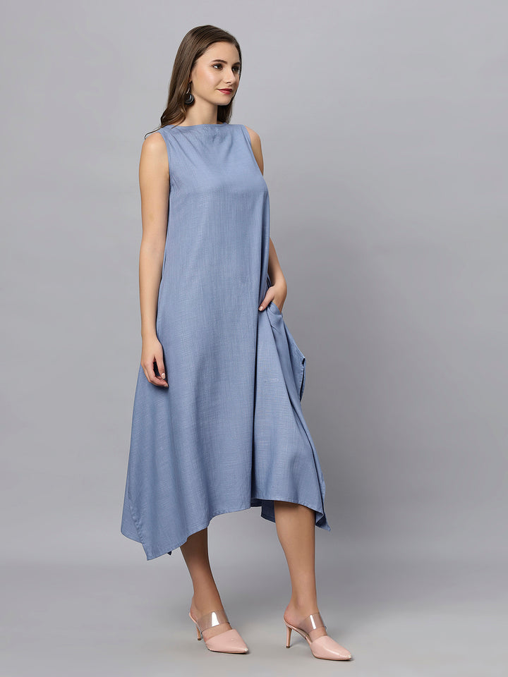 Blue Cotton High-Low Maxi Dress