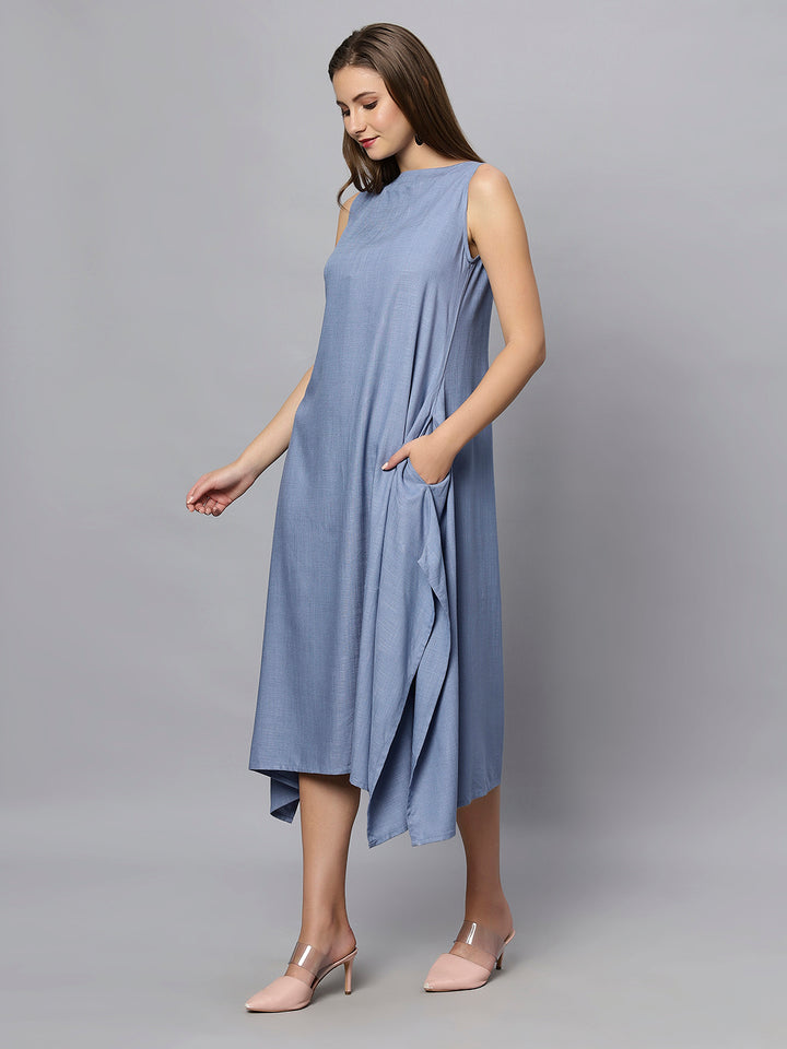 Blue Cotton High-Low Maxi Dress