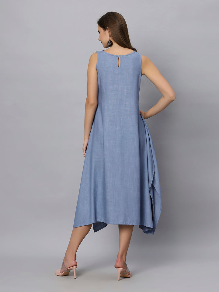 Blue Cotton High-Low Maxi Dress