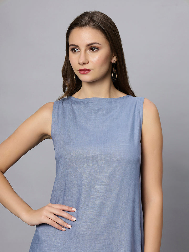 Blue Cotton High-Low Maxi Dress