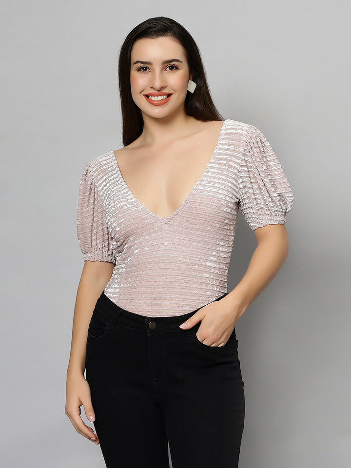 Puff Sleeves Velvet Bodysuit