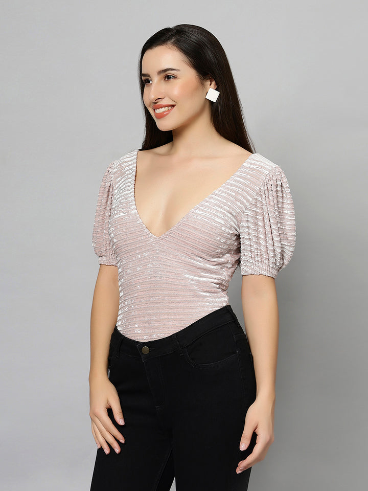 Puff Sleeves Velvet Bodysuit
