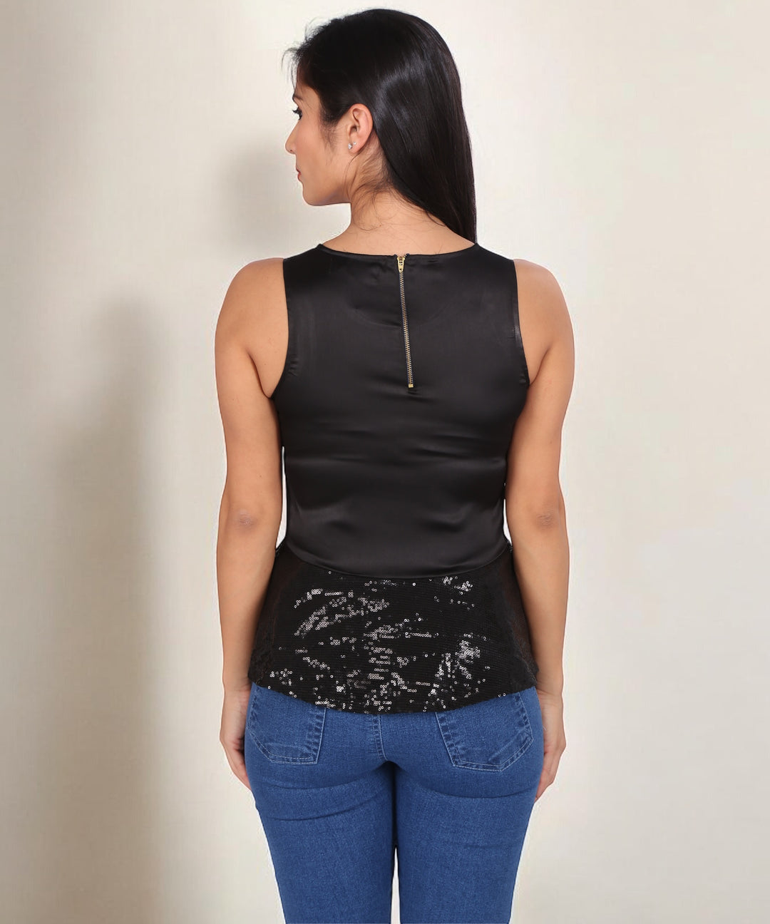 Black Peplum Bling Top