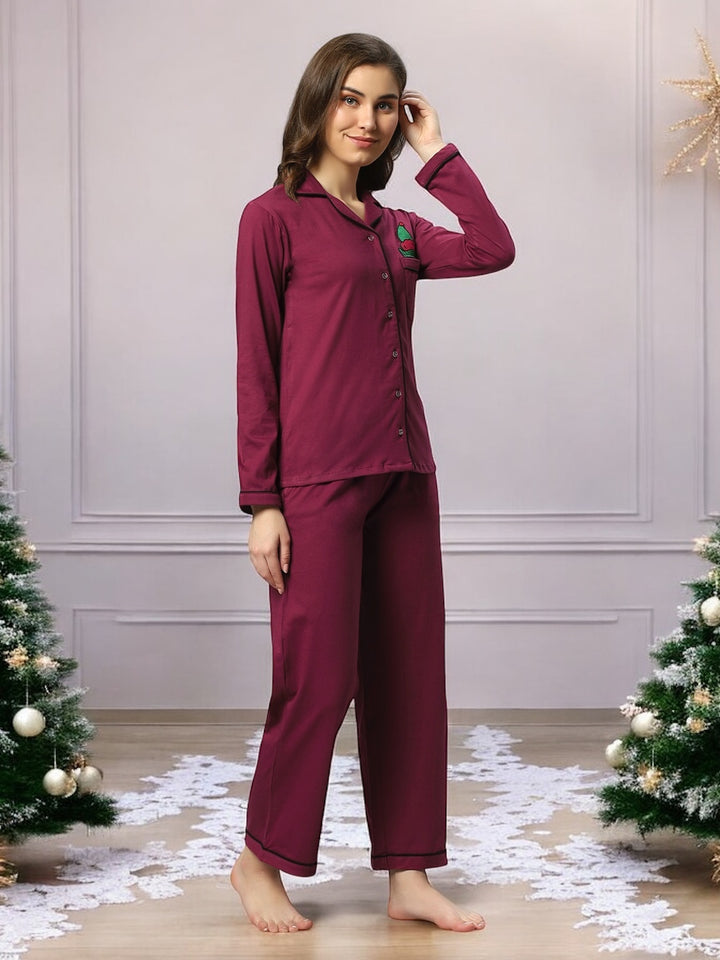 Maroon Cotton Elf Nightsuit