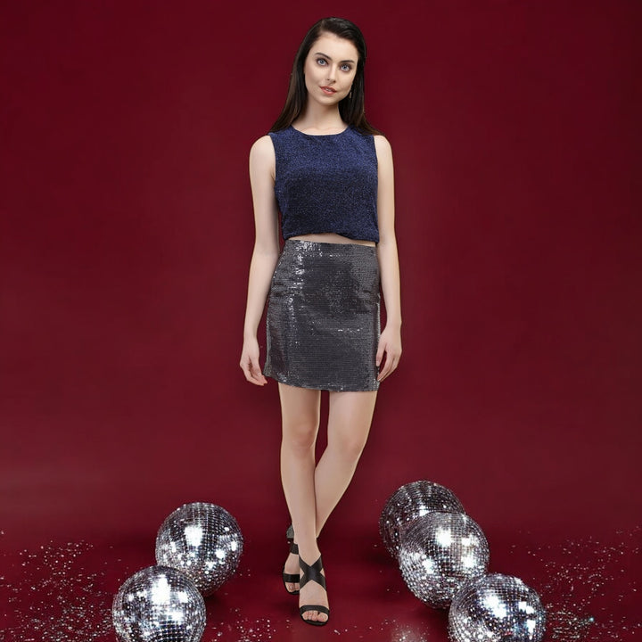 Grey Shiny Mini Skirt