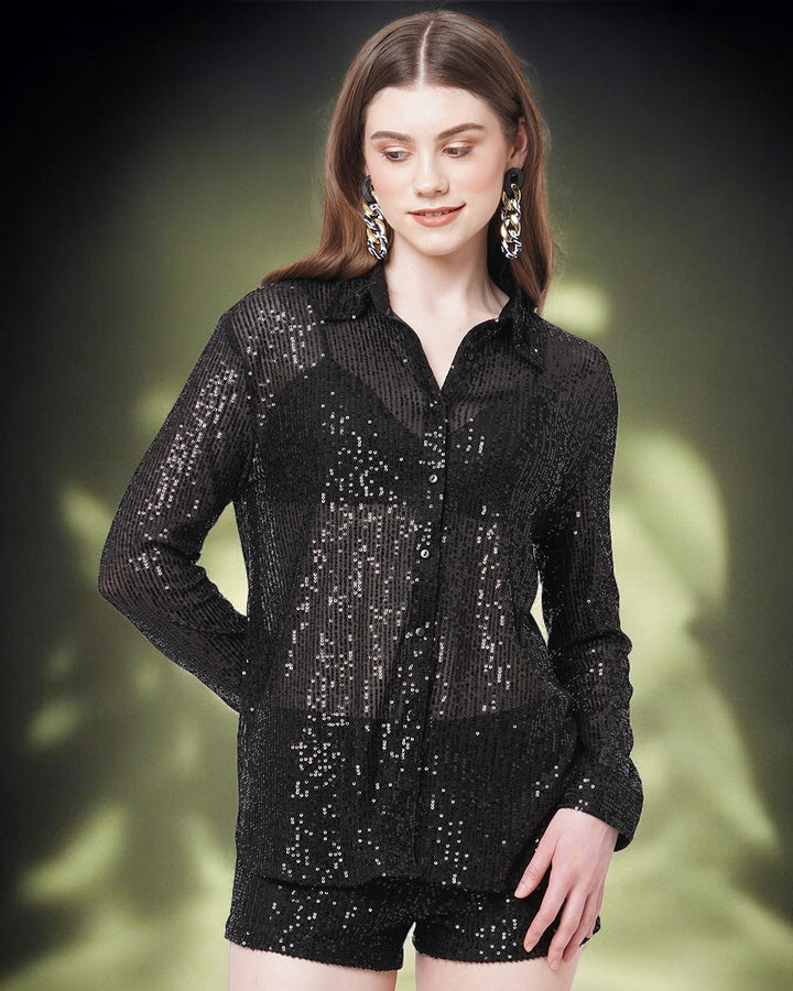 Black Sheer Sequin Shirt.