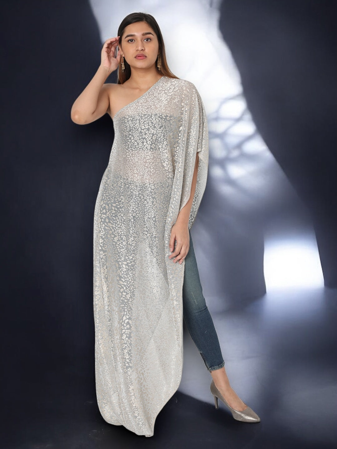 One Shoulder Shimmer Cape