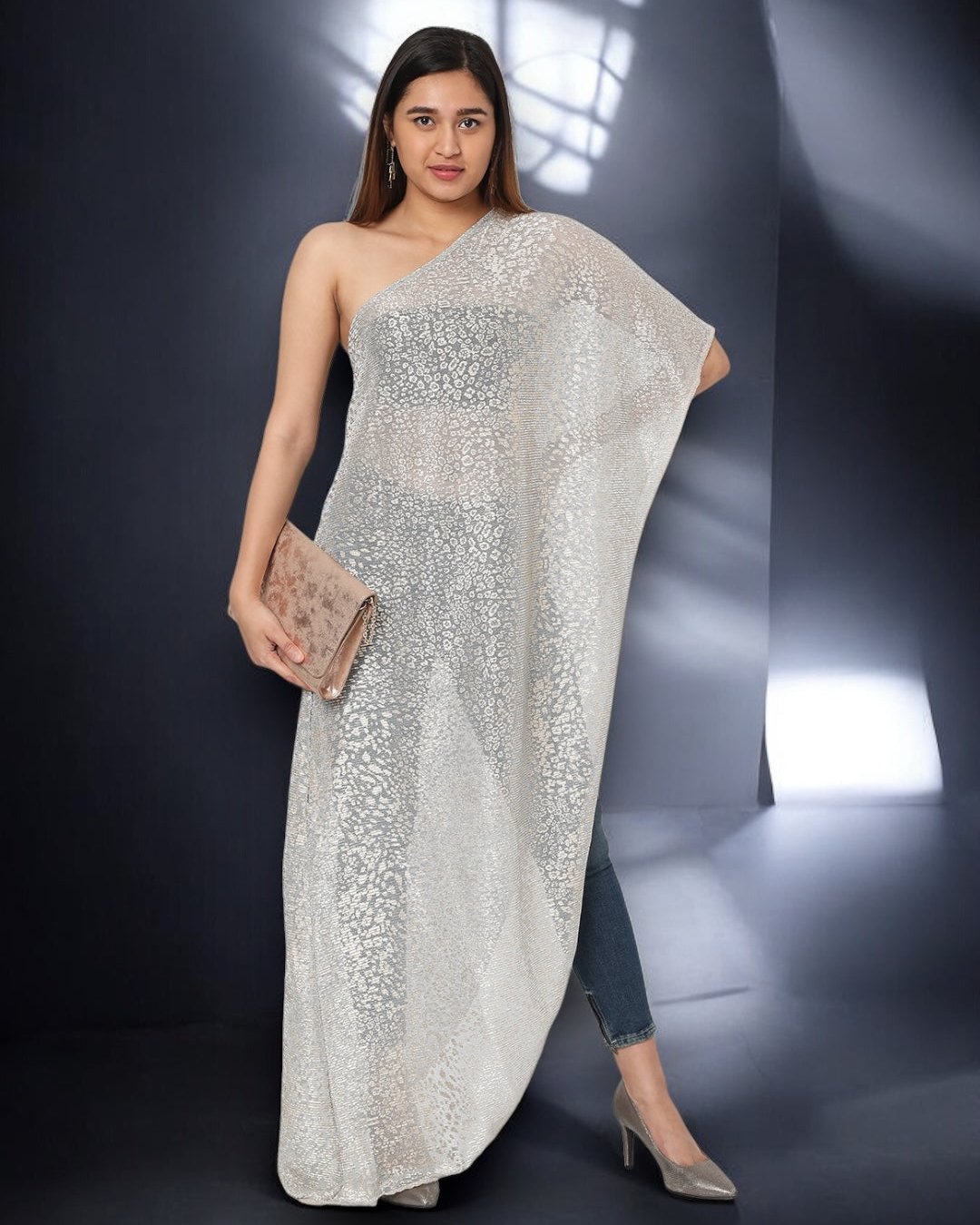 One Shoulder Shimmer Cape