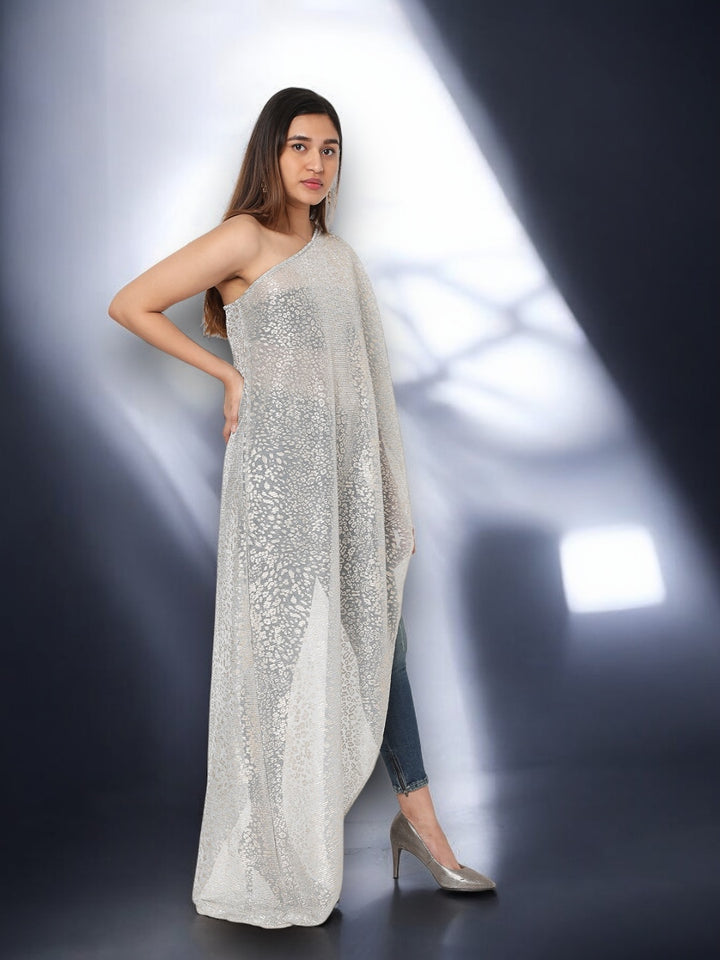 One Shoulder Shimmer Cape