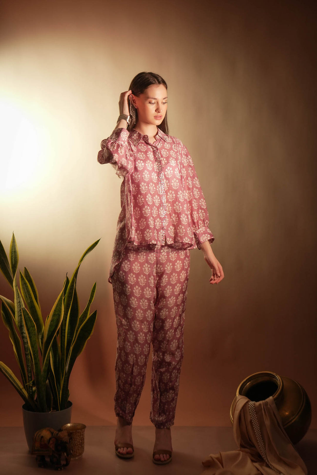 Mauve Muslin Studded Co-ord Set