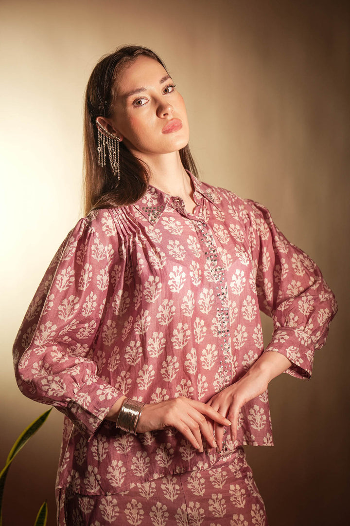 Mauve Muslin Studded Co-ord Set