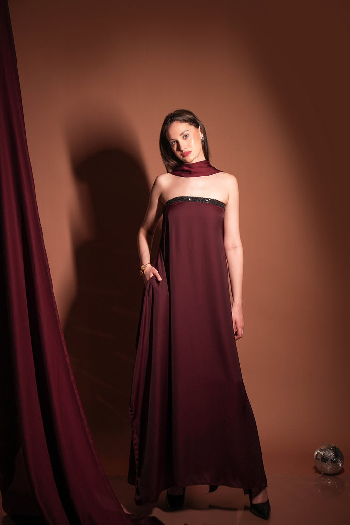 Wine Soirée Drape Gown