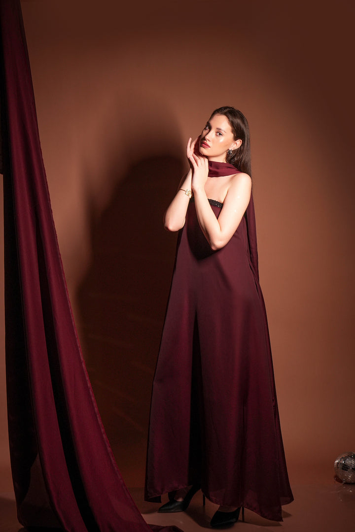 Wine Soirée Drape Gown