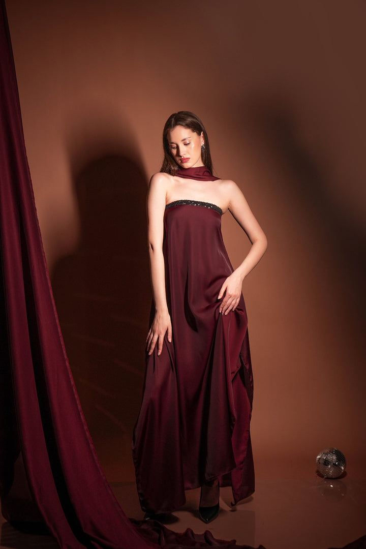 Wine Soirée Drape Gown