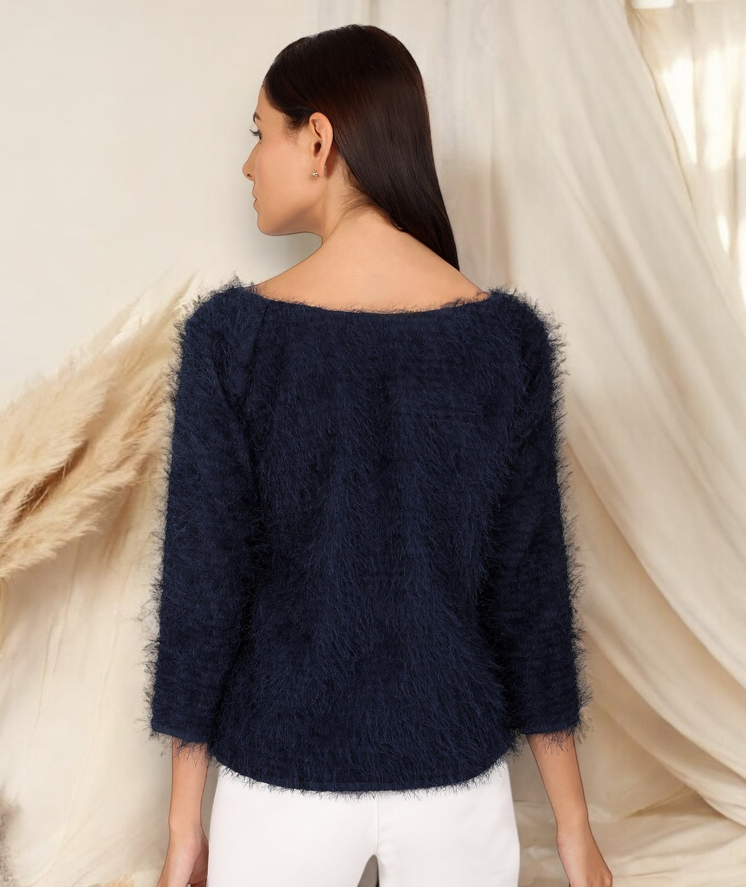 Navy Faux Fur Cosy Top