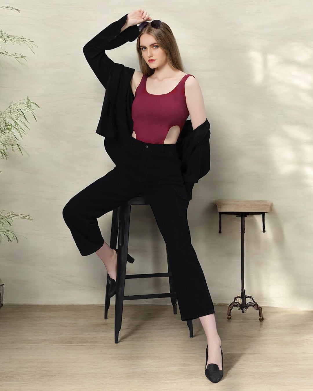 Plum Cut-Out Bodysuit