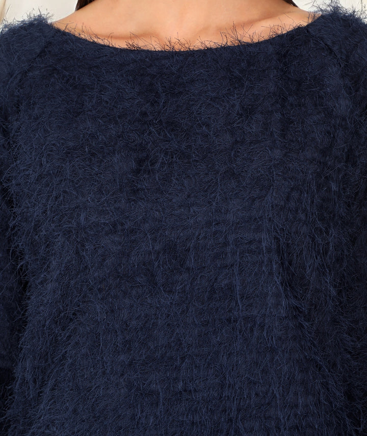 Navy Faux Fur Cosy Top