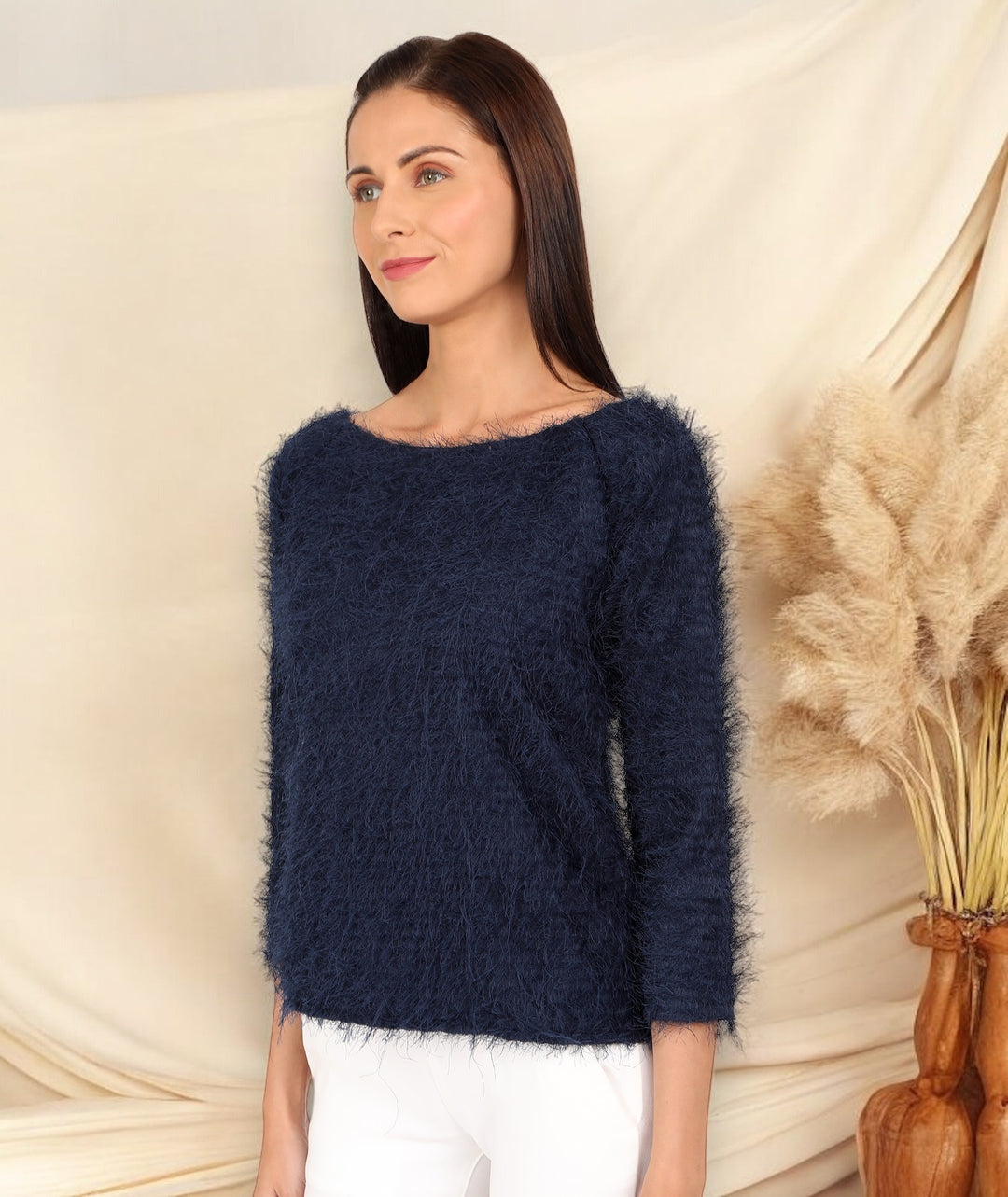 Navy Faux Fur Cosy Top