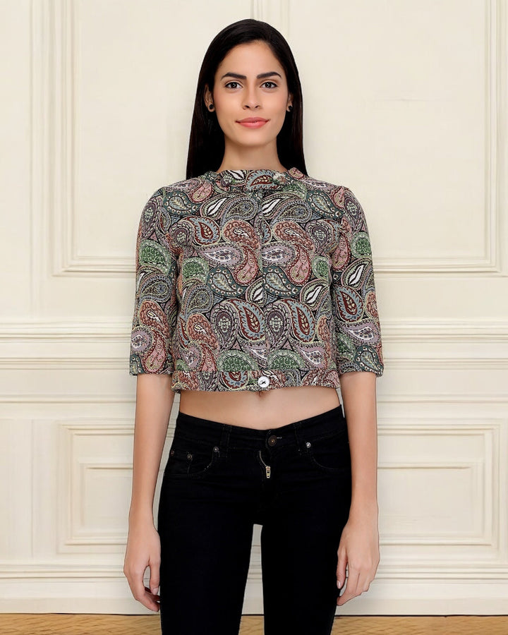 Paisley Printed Cropped Jacket