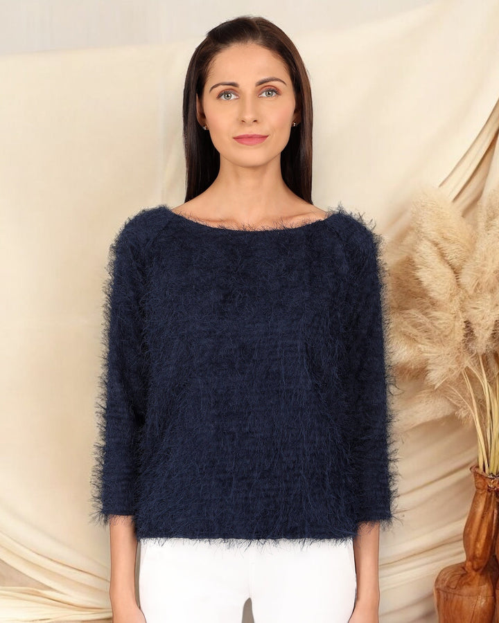 Navy Faux Fur Cosy Top