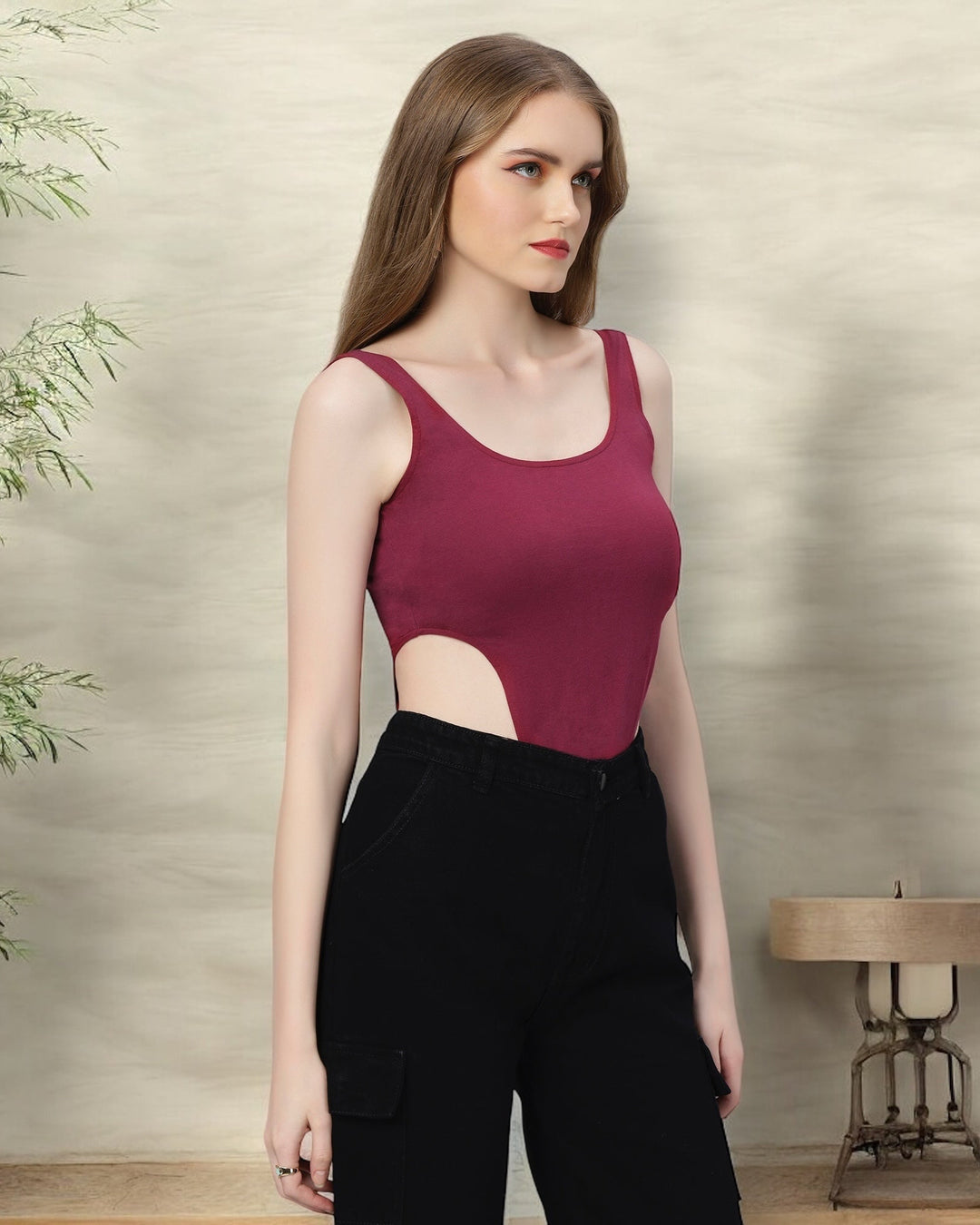 Plum Cut-Out Bodysuit