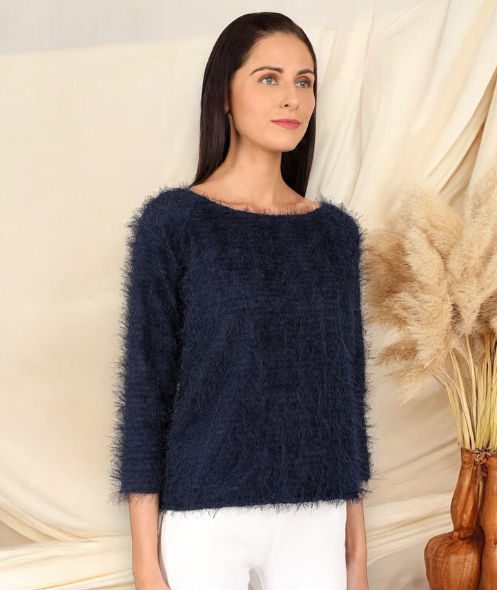 Navy Faux Fur Cosy Top