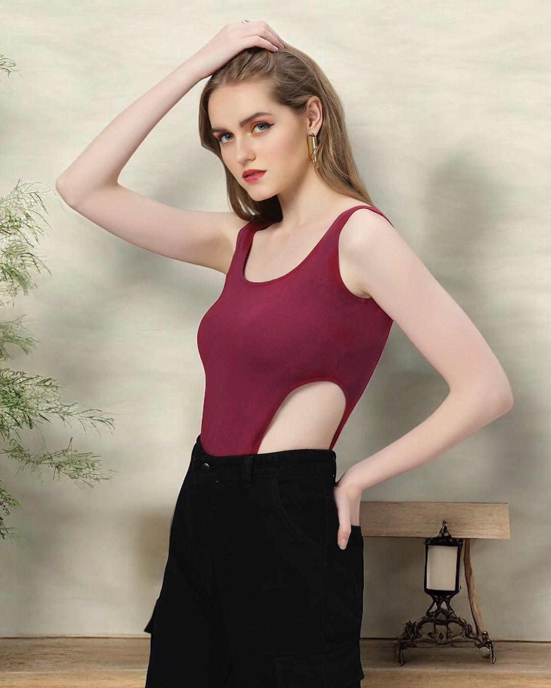 Plum Cut-Out Bodysuit