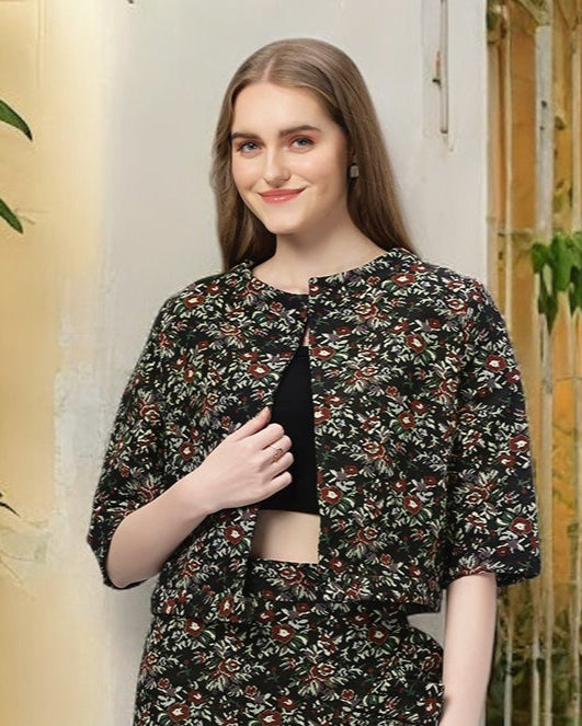 Frilled Jacquard Spring Coord Set