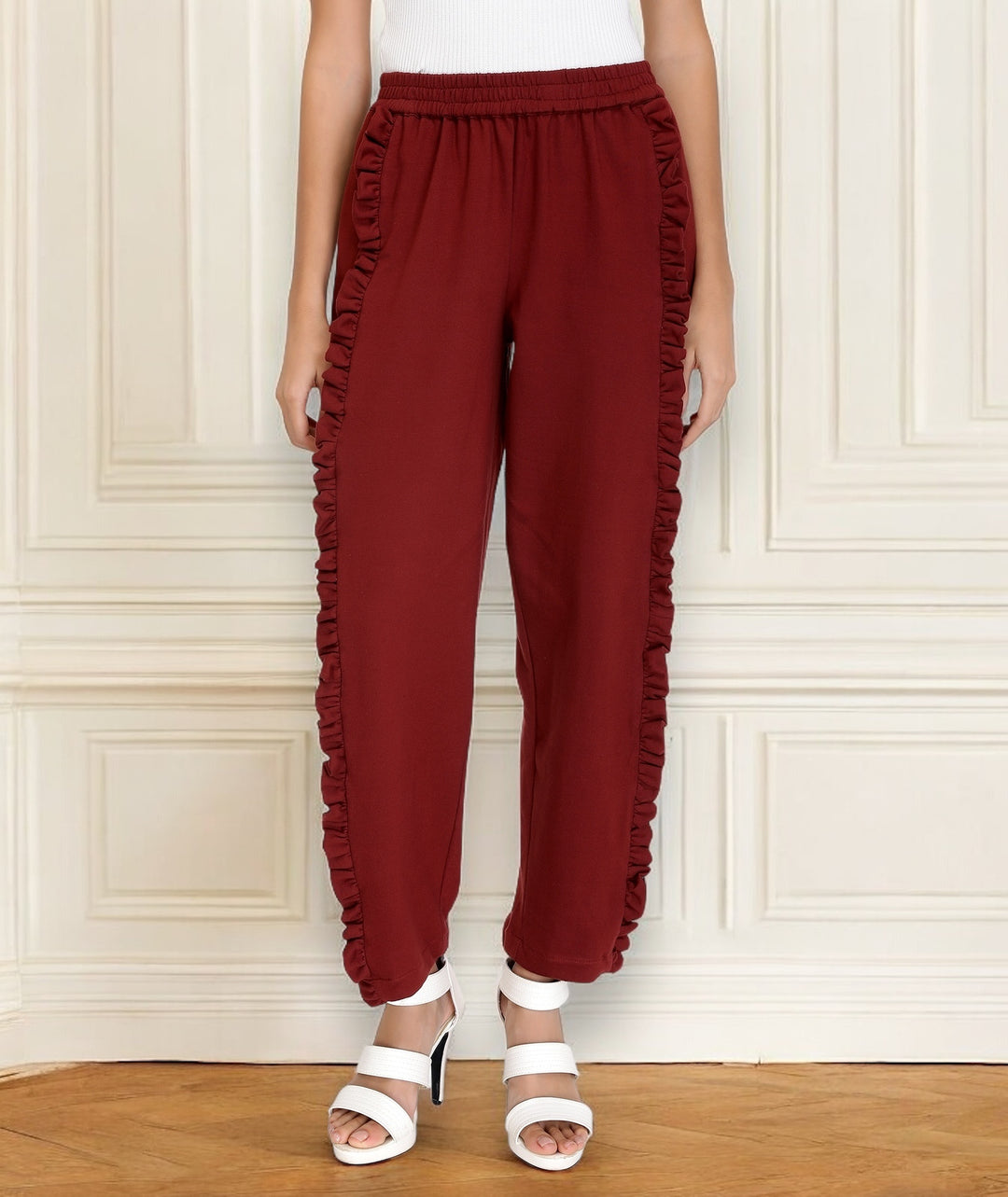 Maroon Knitted Frilled Pants
