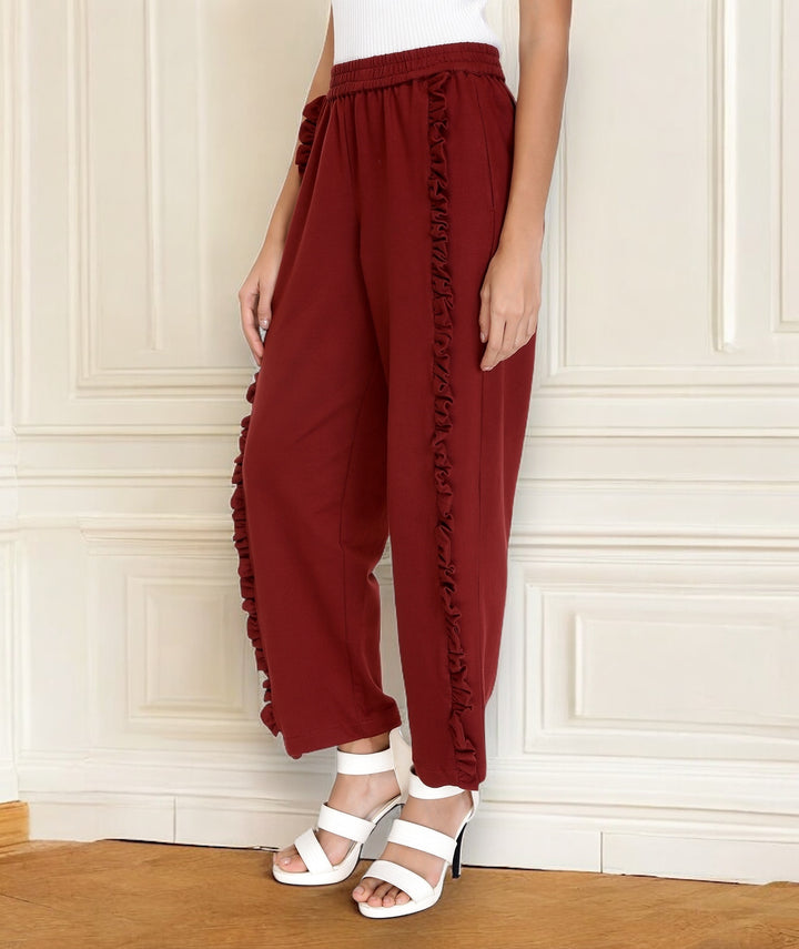 Maroon Knitted Frilled Pants