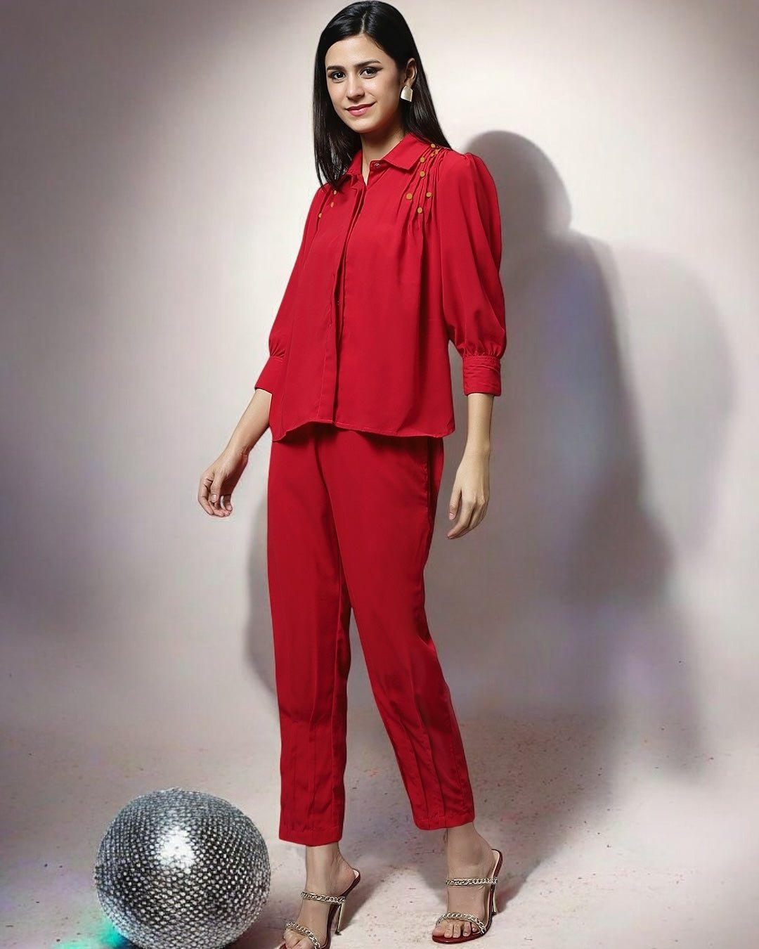 Red Embellished Co-ord Set