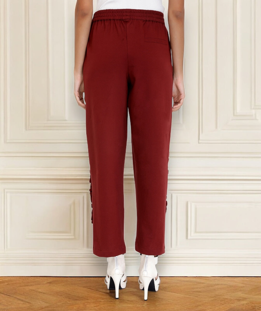 Maroon Knitted Frilled Pants