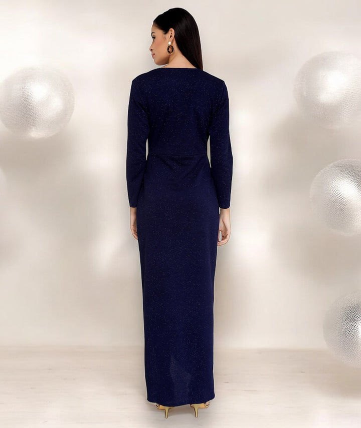 Midnight Blue Shimmer Wrap Dress