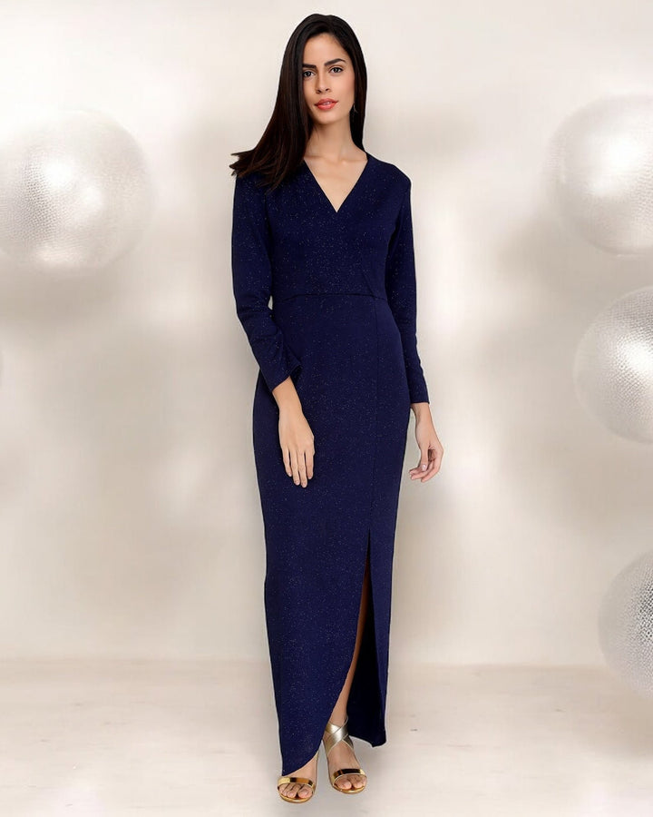 Midnight Blue Shimmer Wrap Dress