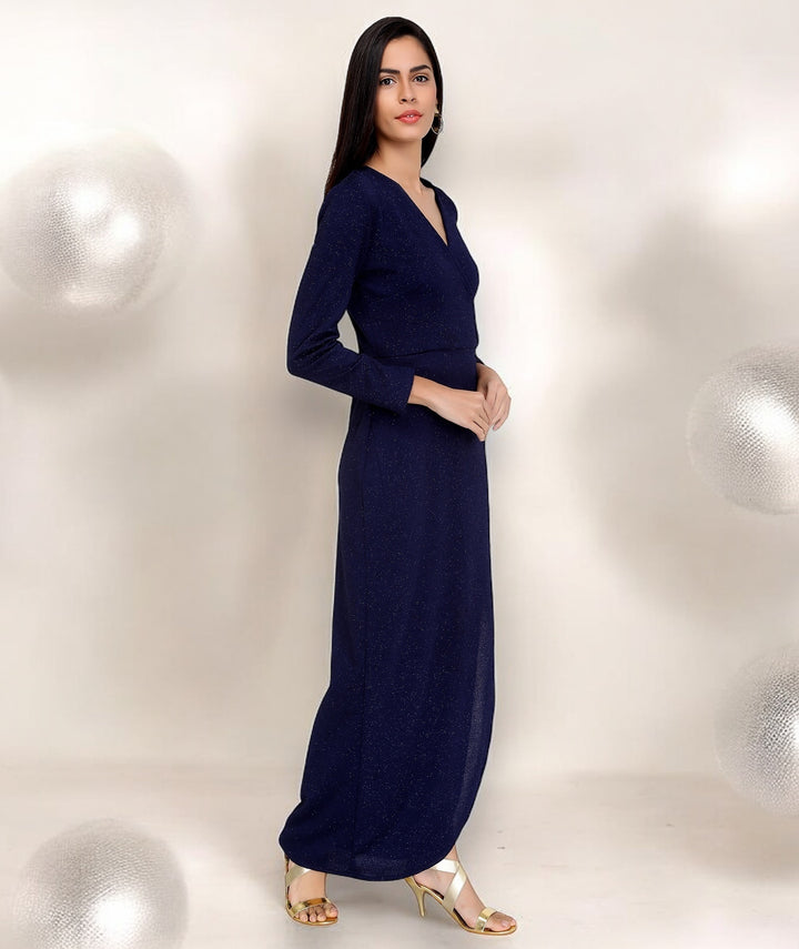 Midnight Blue Shimmer Wrap Dress