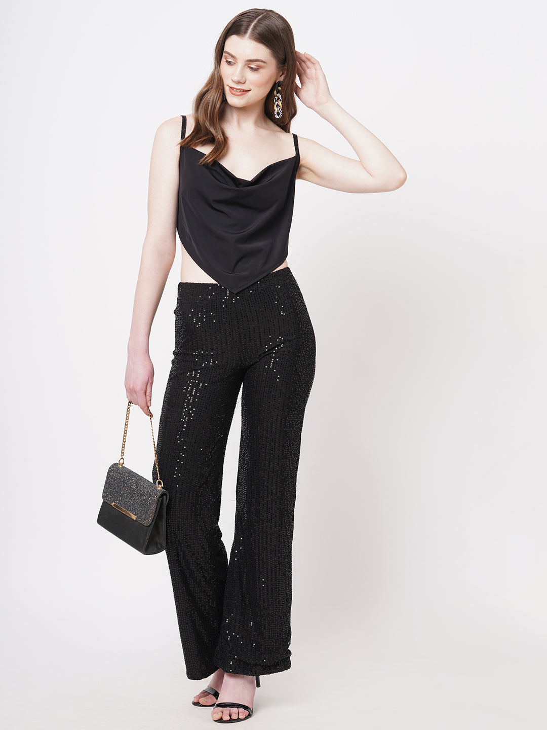 Black bling strapped scarf top.