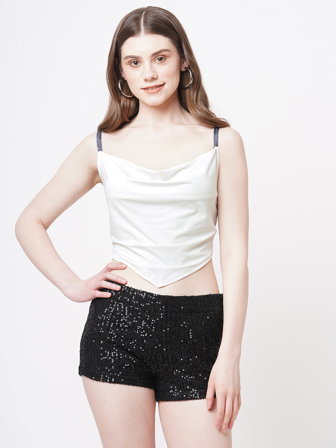 Black sequin mini cycling shorts