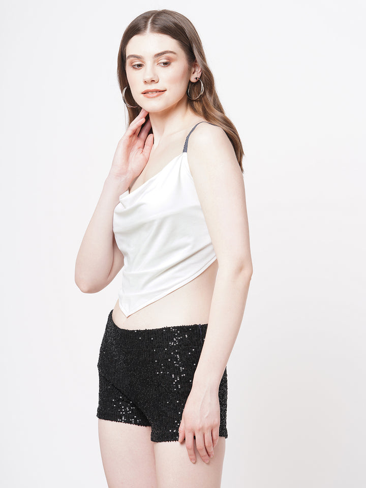 Black sequin mini cycling shorts