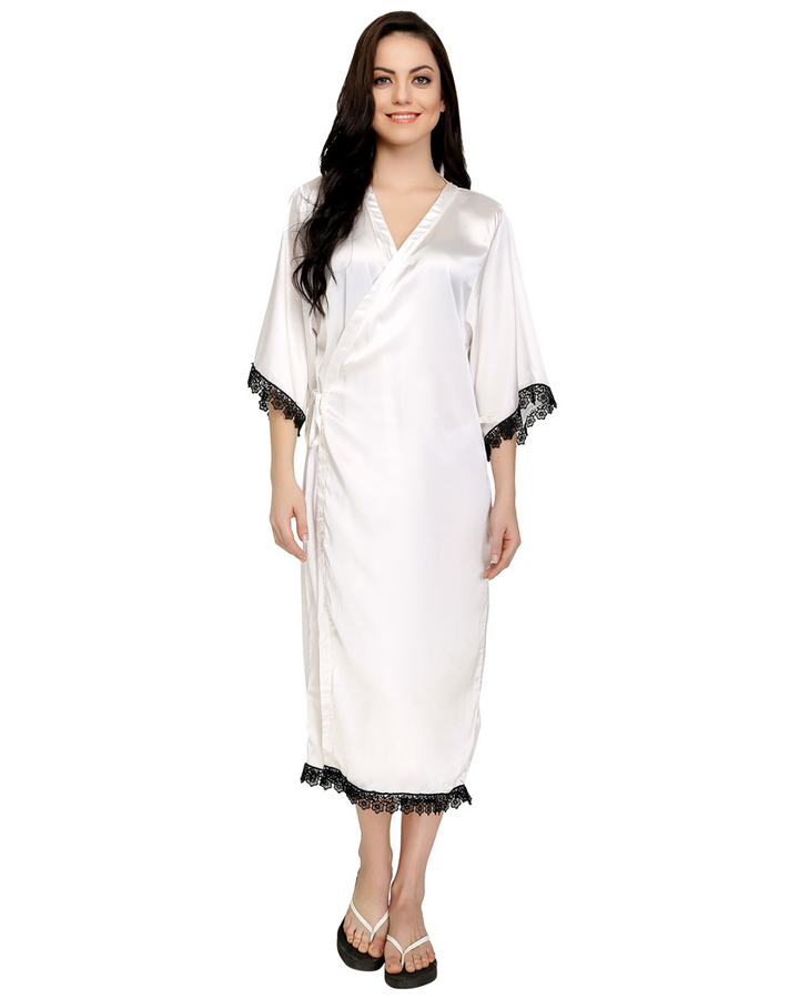 White Satin and Lace Robe