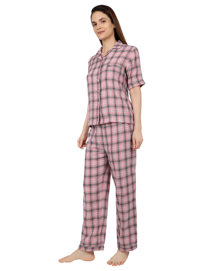 Pink & Grey Cotton Nightsuit Set