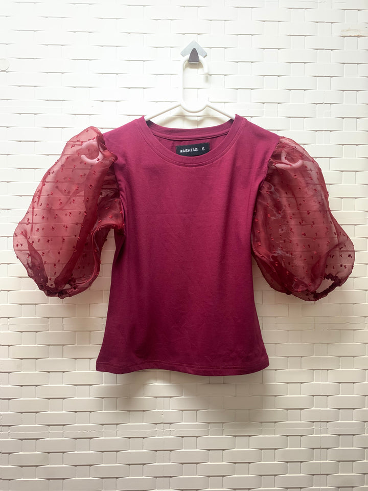 Plum Organza Sleeved Crop Top