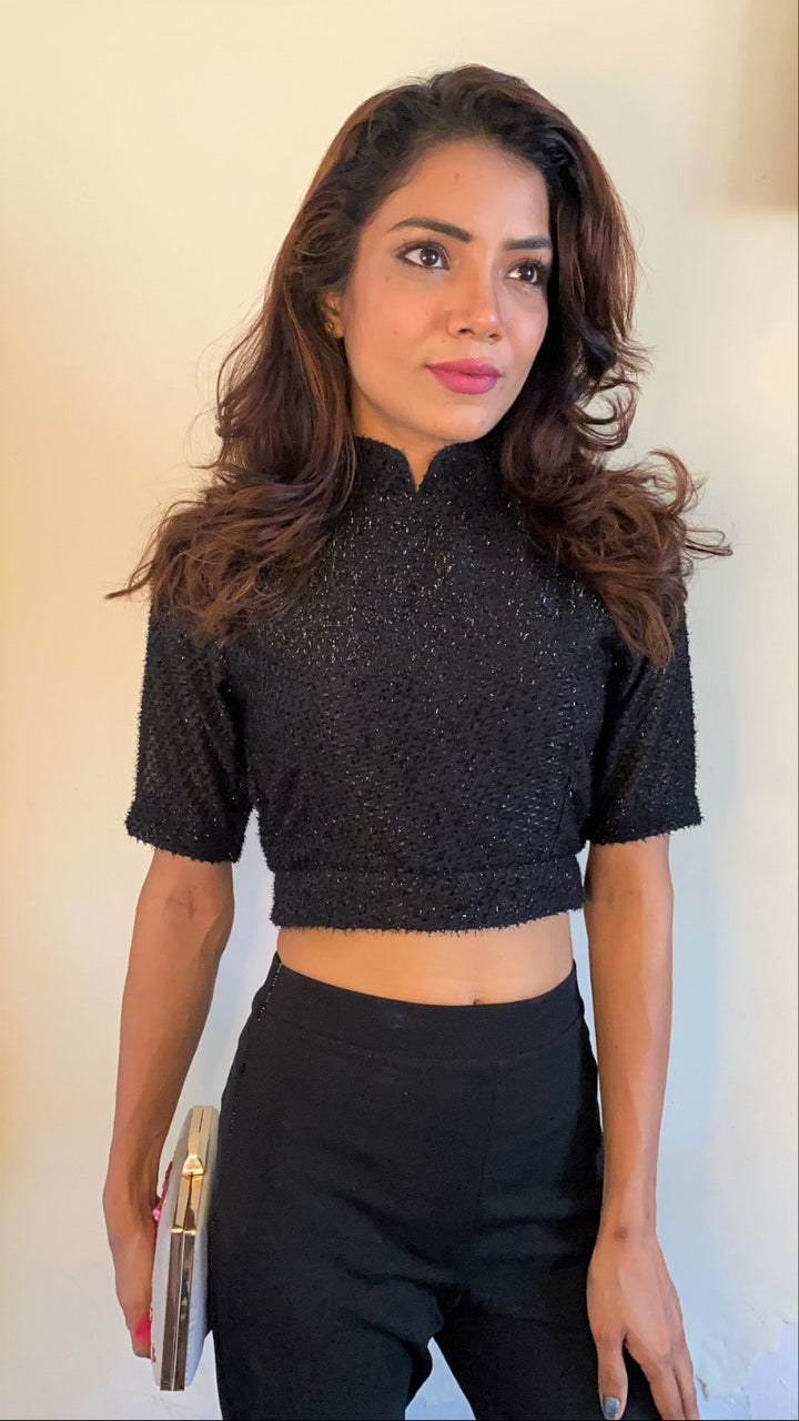 Black Hot Shimmer Crop Top