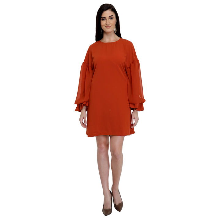 Rust Balloon Sleeves Dress