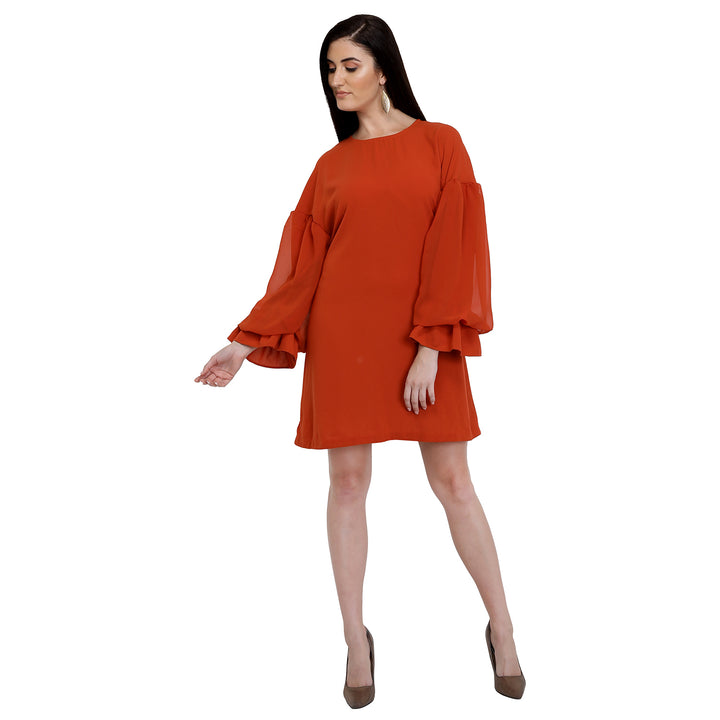 Rust Balloon Sleeves Dress